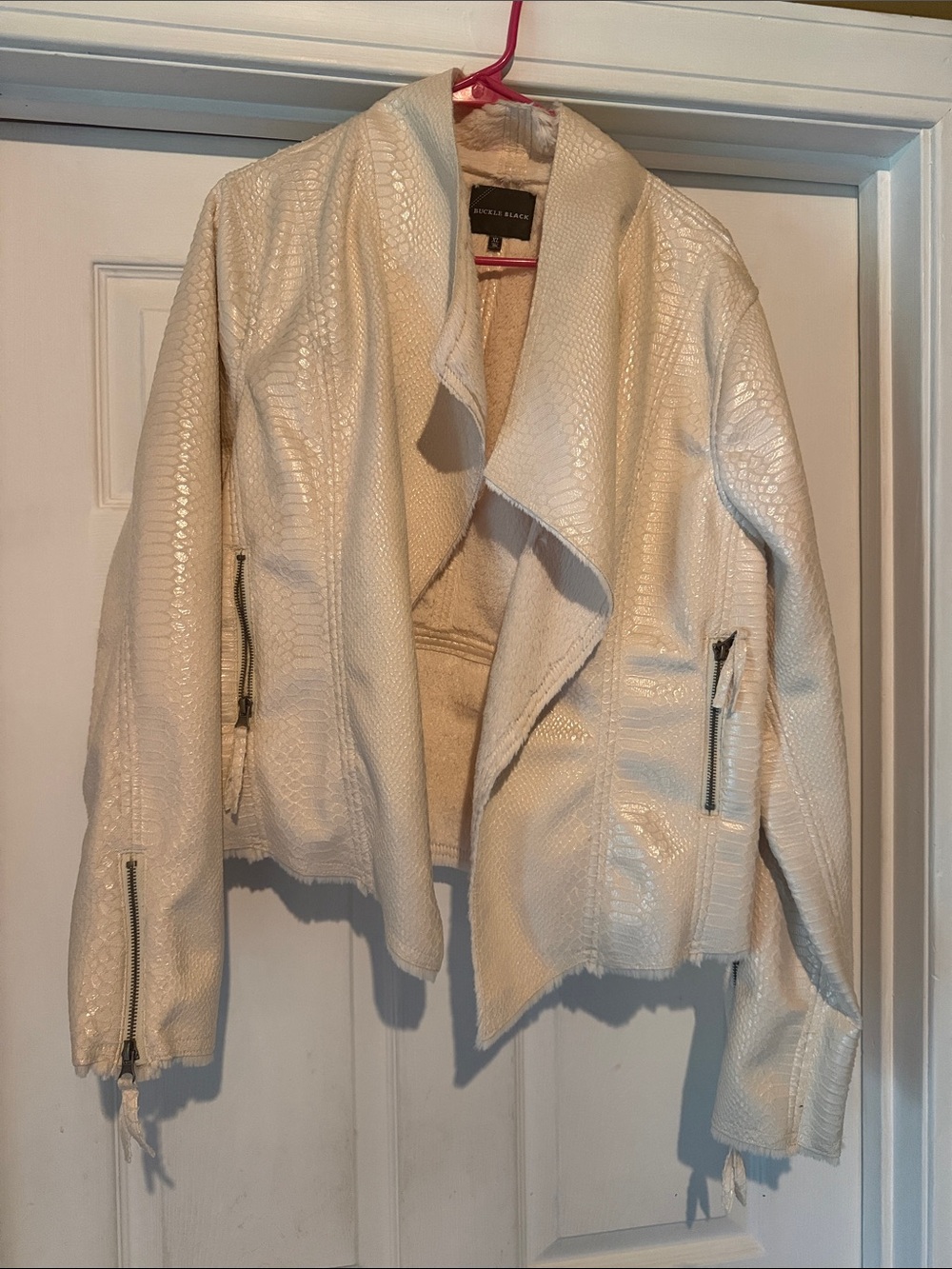 Vince Camuto Cream Textured Faux-Leather Moto Jacket